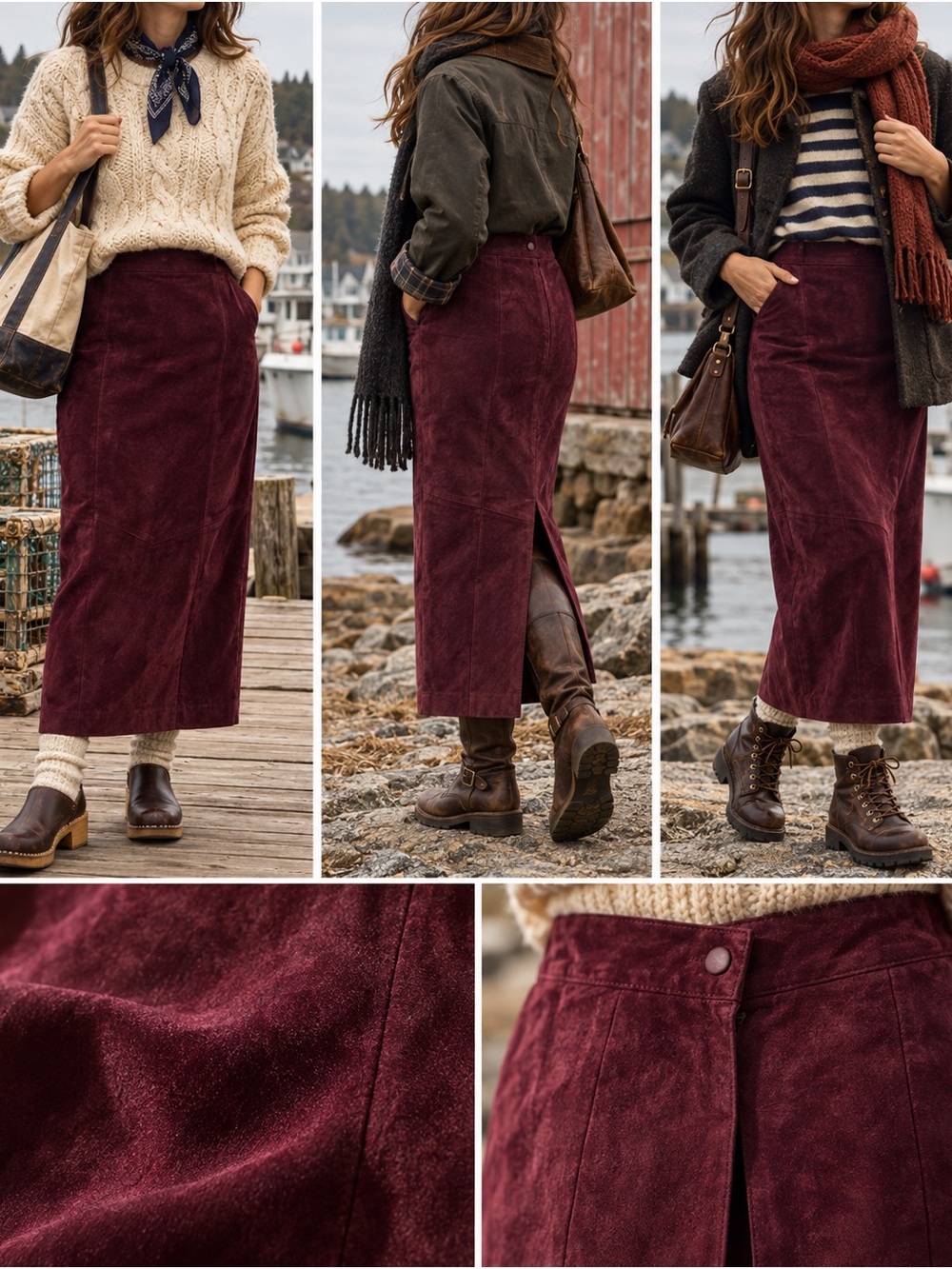 Danier Plum Suede Midi Skirt Size 2
